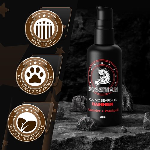 Bossman Organic Mustache & Beard Oil - Natural Moisturizer with Jojoba, Argan & Avocado Oils | 2 oz - Hammer Scent