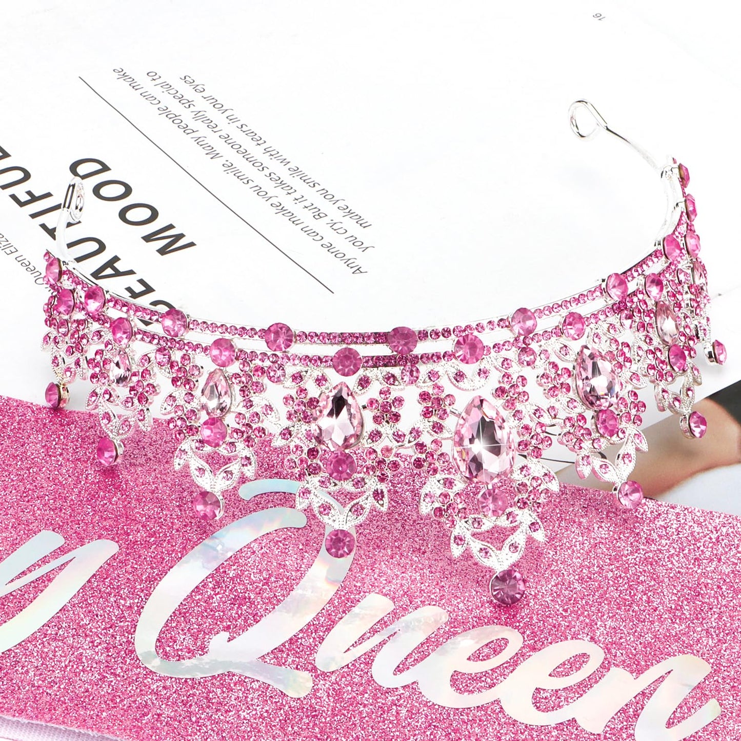 Atoden Pink Birthday Crown and Birthday Queen Sash Tiara Birthday Girls Crystal Crown for Women Princess Birthday Party Decorations Rhinestone Happy Birthday Accessories for Party Birthday Gifts