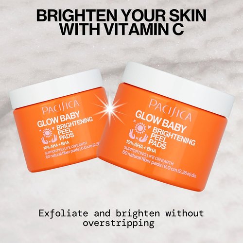 Pacifica Brightening Peel Pads - Glow-Enhancing Exfoliation | 60 Count for Radiant Skin