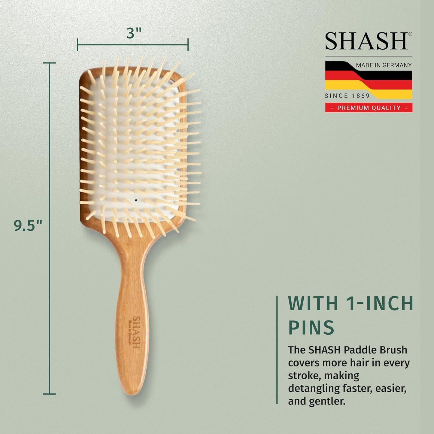 SHASH Large Paddle Hair Brush - Detangler for Thick & Curly Hair | Long Pins & Rubber Cushion