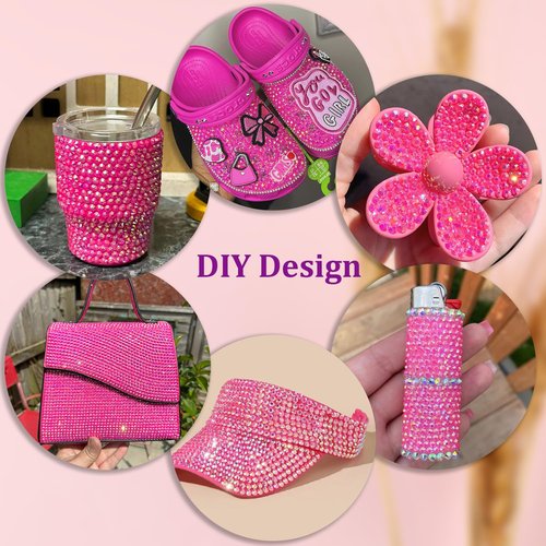 Resin Rhinestones for Crafting with 3Pcs 10ml B7000 Jewelry Glue, 2 Boxes Hot Pink AB Flatback Gems Crystals Diamond for Bedazzling Crafts DIY Nail Art Makeup,Gems for Clothing Tumblers Shoes