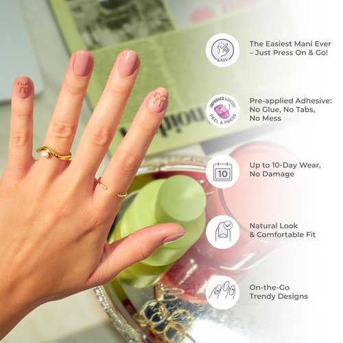 Kiss Impress No Glue Mani Press On Nails - 'As It Was' Design, Medium Almond Shape, Beige, 30 Nails Included