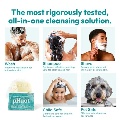 ANDREW LESSMAN pHact Moisture-Rich, Soap-Free Cleansing Bar. Natural Skin pH. Fragrance-Free. All Skin Types - Even Sensitive Skin. Hypoallergenic. Dermatologist Tested. 6-Pack 4.25 oz each