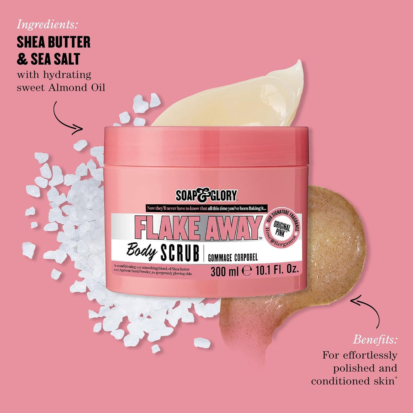 Soap & Glory Original Pink Exfoliating Body Scrub - Dead Skin Remover with Mandarin Extract for Smooth Skin | Rose & Bergamot (6.7 fl oz)