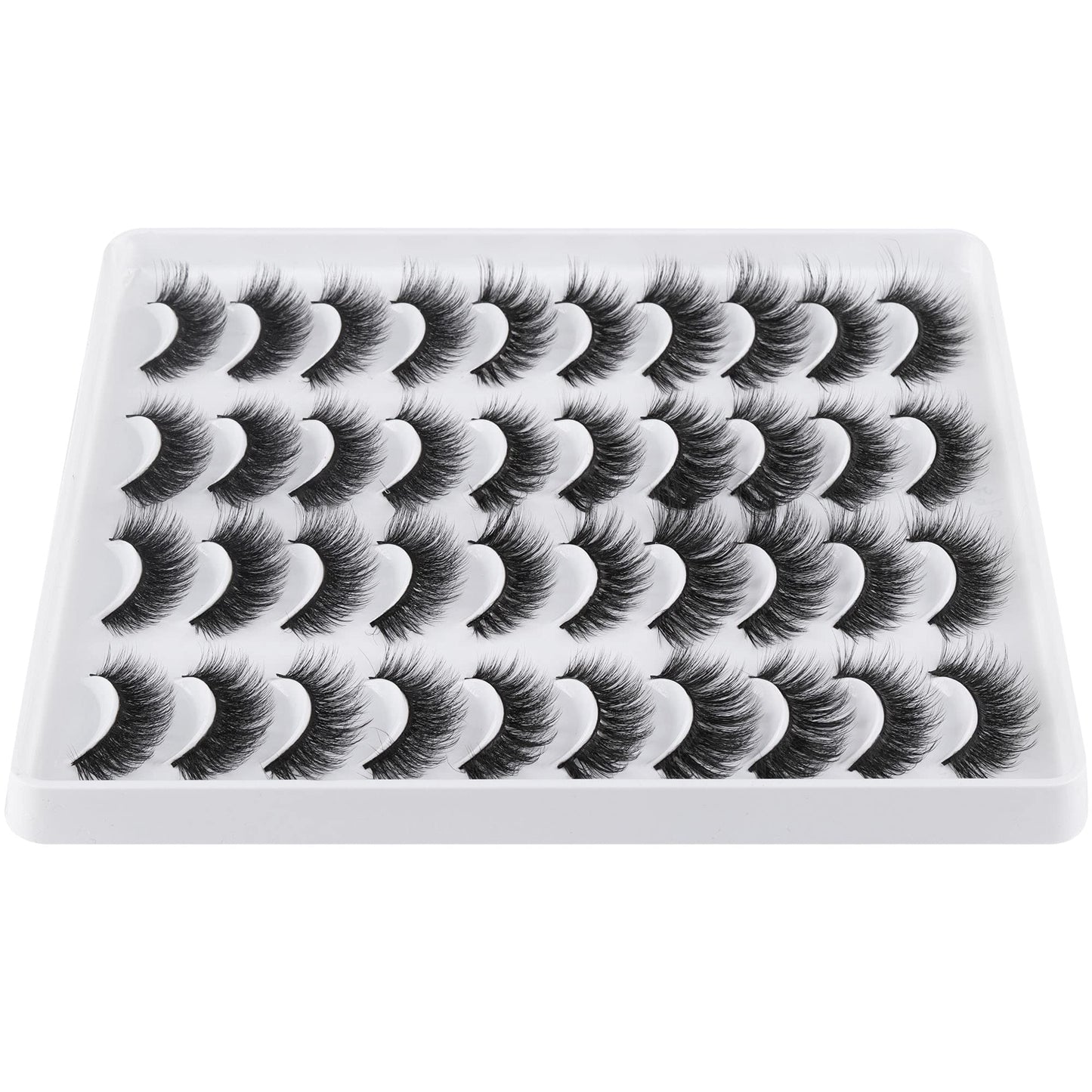 JIMIRE 20 Pairs False Eyelashes 5 Styles Cat Eye Lashes Pack Fluffy Natural Volume Faux Mink Lashes Packs