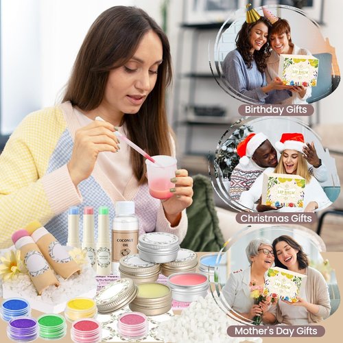 Gdblsm Lip Balm Making Kit- DIY Lip Balm Kit for Women, Make Your Own Moisturizing Lip Balms Craft Kits with Coconut Oil, Beeswax, Jojoba oil, Lip Gloss Set Lip Care Christmas Gift for Girls & Women