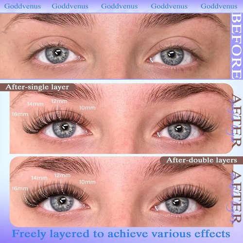 Goddvenus Wispy Lash Clusters 10-16mm Lashes Clusters Eyelash Extensions Natural Individual Lashes 144pcs D Curl Lash Extension DIY Soft Comfortable Eyelash Clusters with Cotton Band