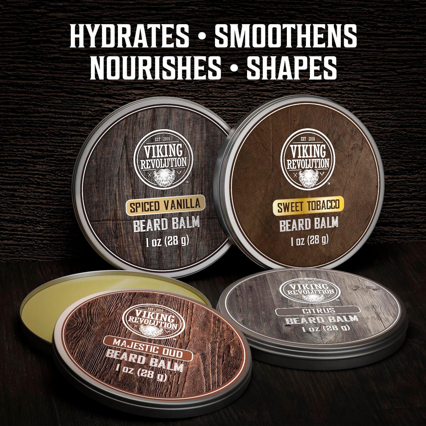 Viking Revolution Beard Balm Variety Pack - 4 Scents for Styling & Softening Beards | 1oz Each