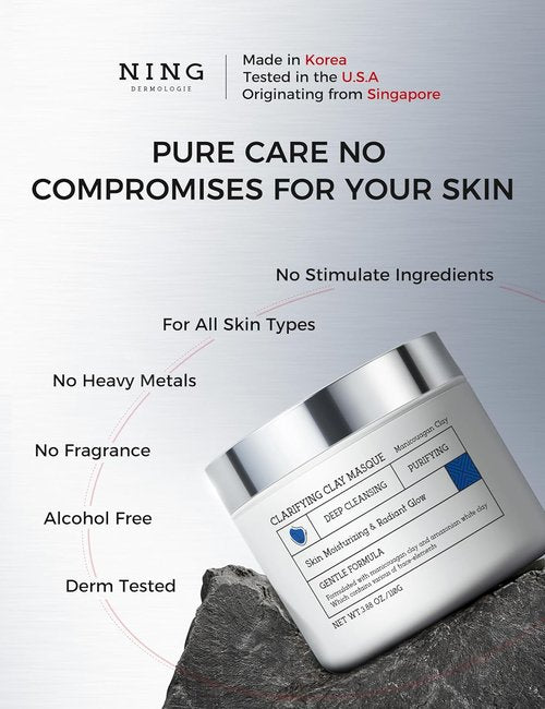 NING DERMOLOGIE Clay Mask - Triple Mud Formula for Deep Cleansing & Acne Reduction | 3.88 Oz