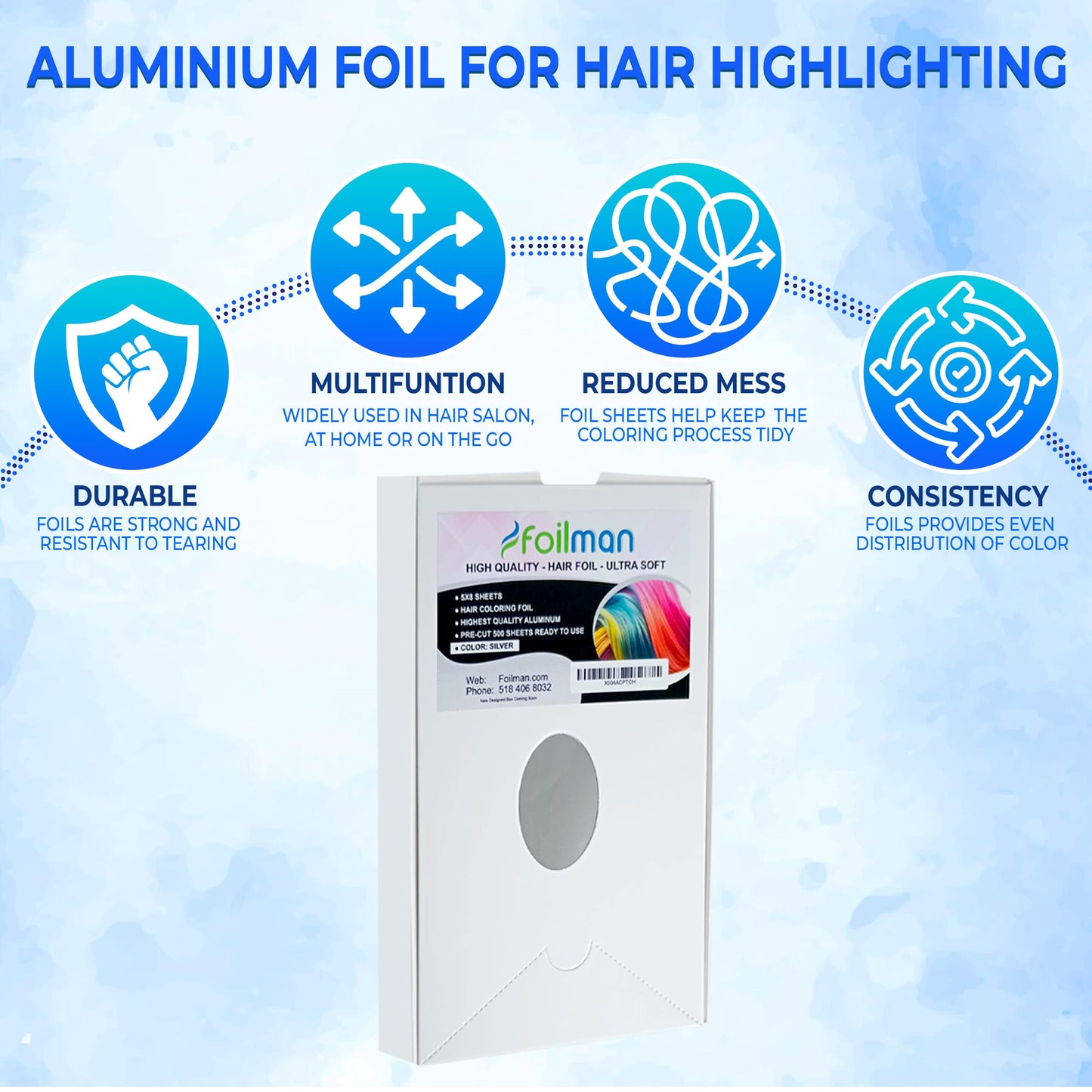 Foilman 5x8 High Quality Ultra Soft Pre-Cut Aluminum Foil Sheets, Hair Foils for Coloring and Highlighting - 500 Sheets - Color Silver