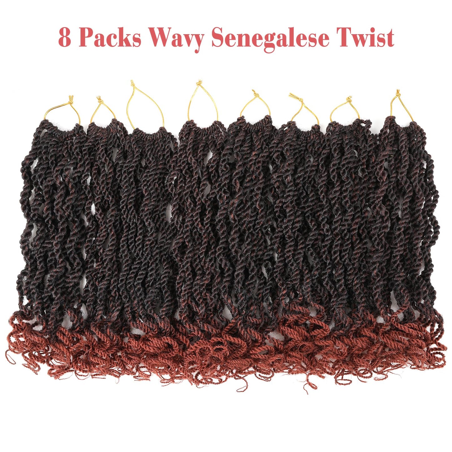 Leeven 8 Inch Senegalese Twist Crochet Hair with Curly Ends 8 Packs Ombre Copper Red Pre Looped Short Wavy Crochet Braids for Kids Women Ginger Pre Twist Small Hanava Twist Synthetic Braiding Hair