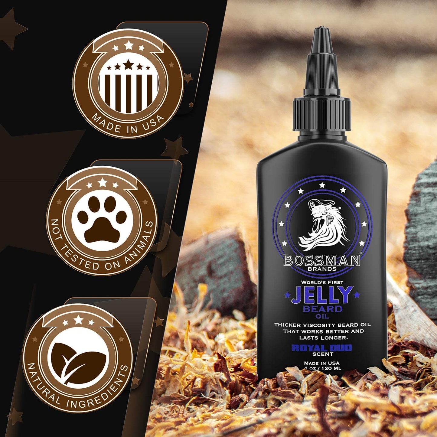 Bossman Jelly Beard Oil for Men & Beard Balm for Men Combo - Royal Oud Scent