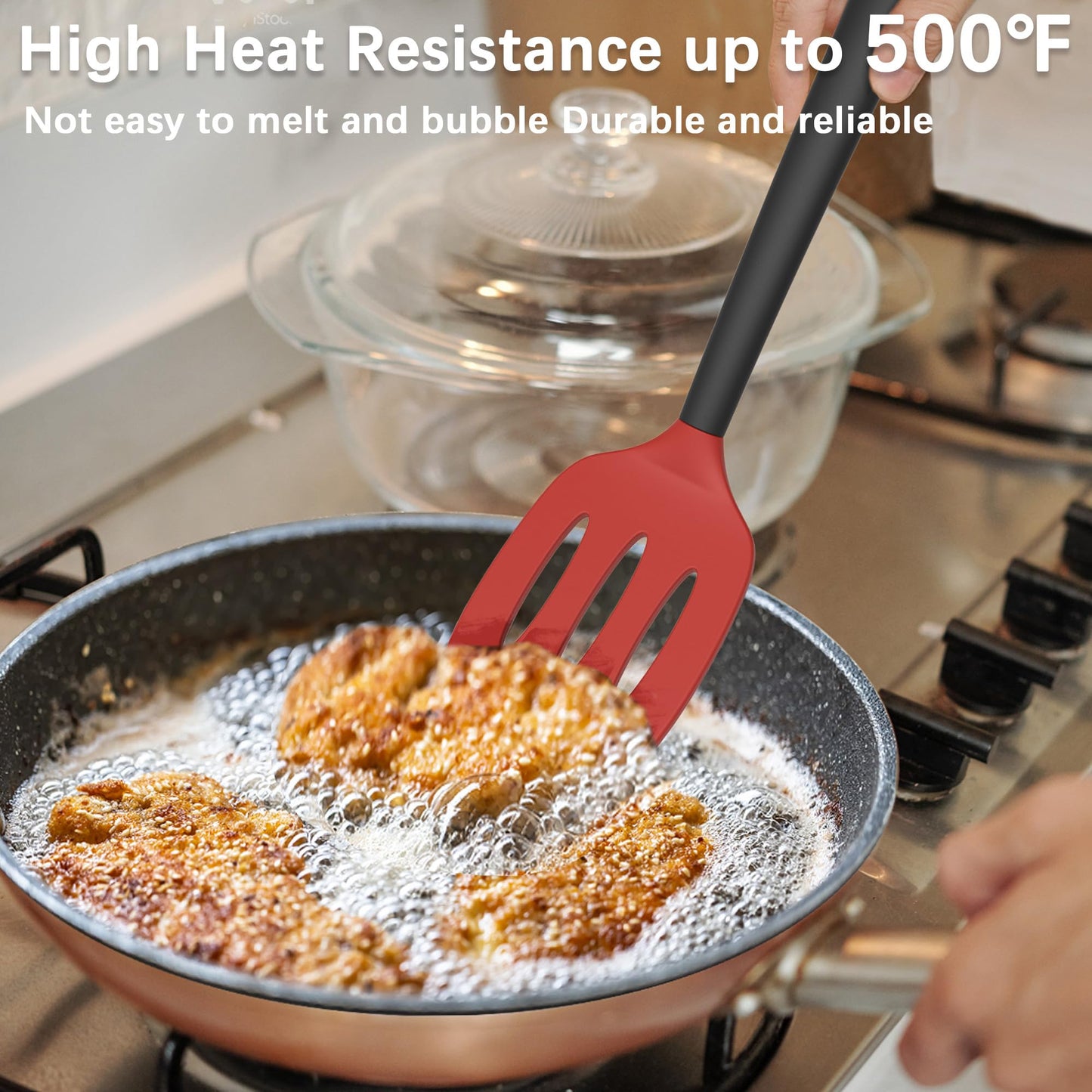 Coukre 2 Pack Silicone Spatula Set, High Heat Resistant, BPA Free Kitchen Spatula, Solid & Slotted Turner for Non-Stick Pans, Sautéing, and Flipping (2, AquaGreen)