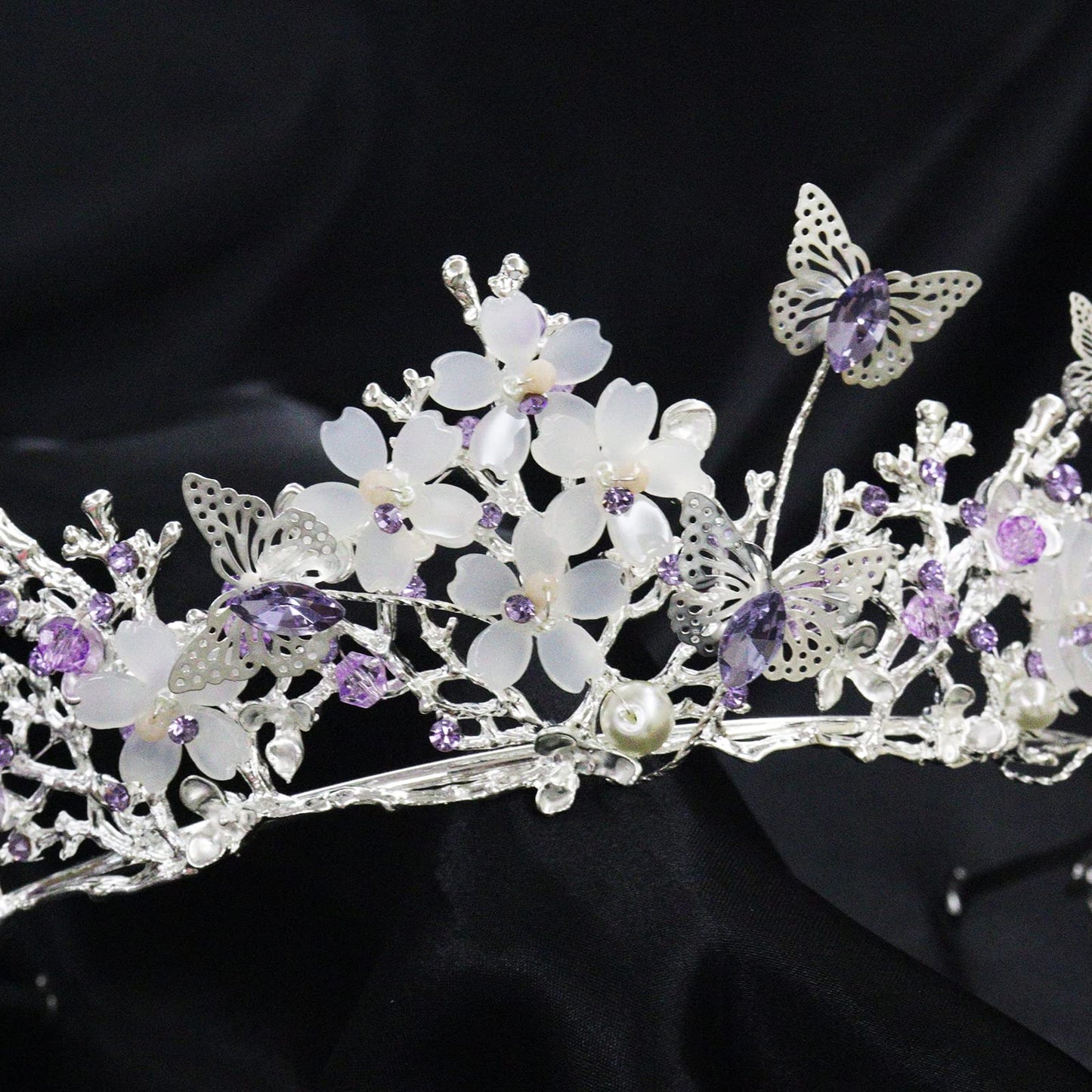 Brihasory Butterfly Queen Birthday Crowns Gold Tiaras for Bride, Crystal Royal Princess Wedding Rhinestone Headband, Costmue Party Christmas Halloween Black Prom Headpiece for Women and Girls (Purple)