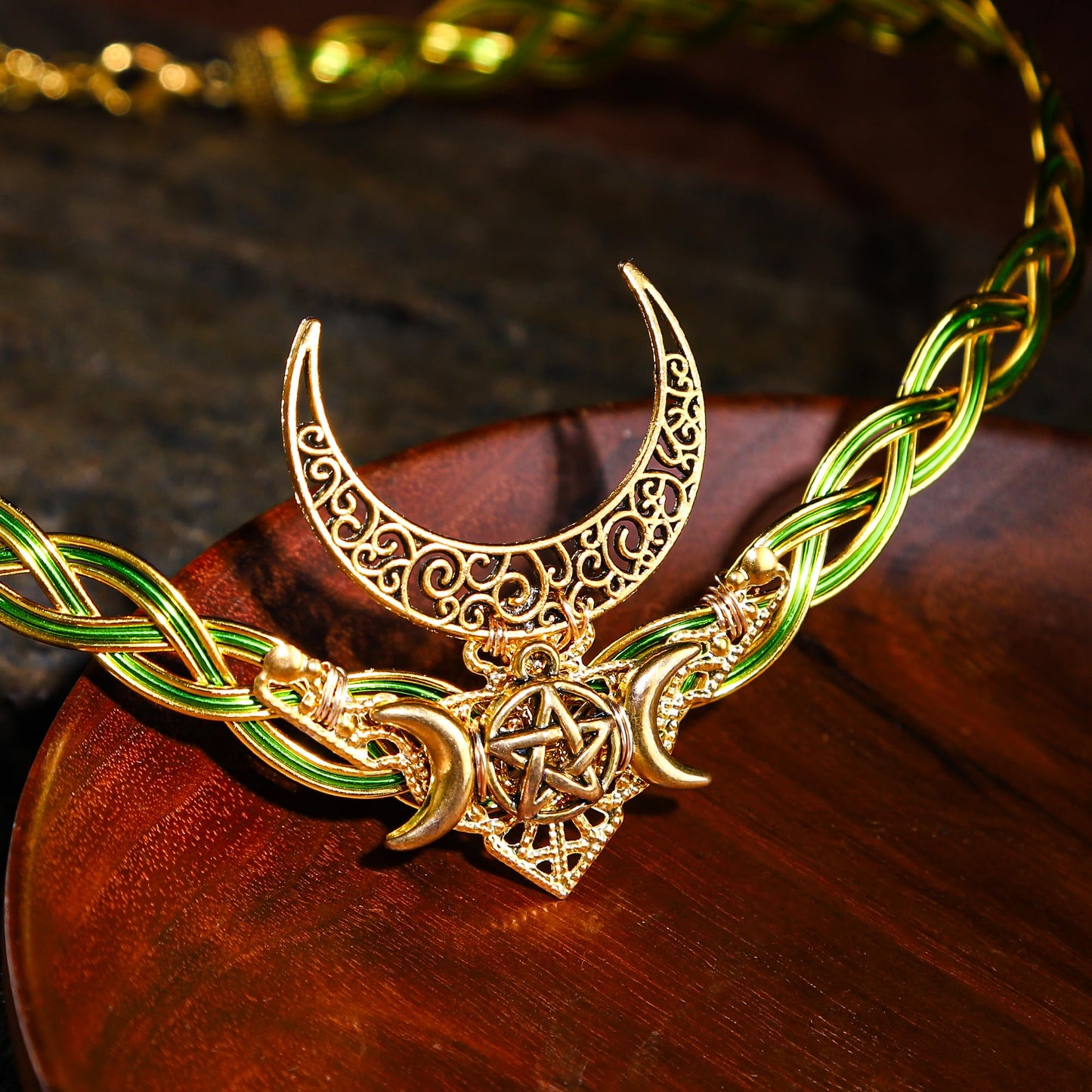 CoTeeZa Handmade Elf Fairy Circlet - Renaissance Moon Viking Crown Weave Nordic Knights Accessories for Men Women Medieval Halloween Celtic Retro Festival Party Braid Golden Headband