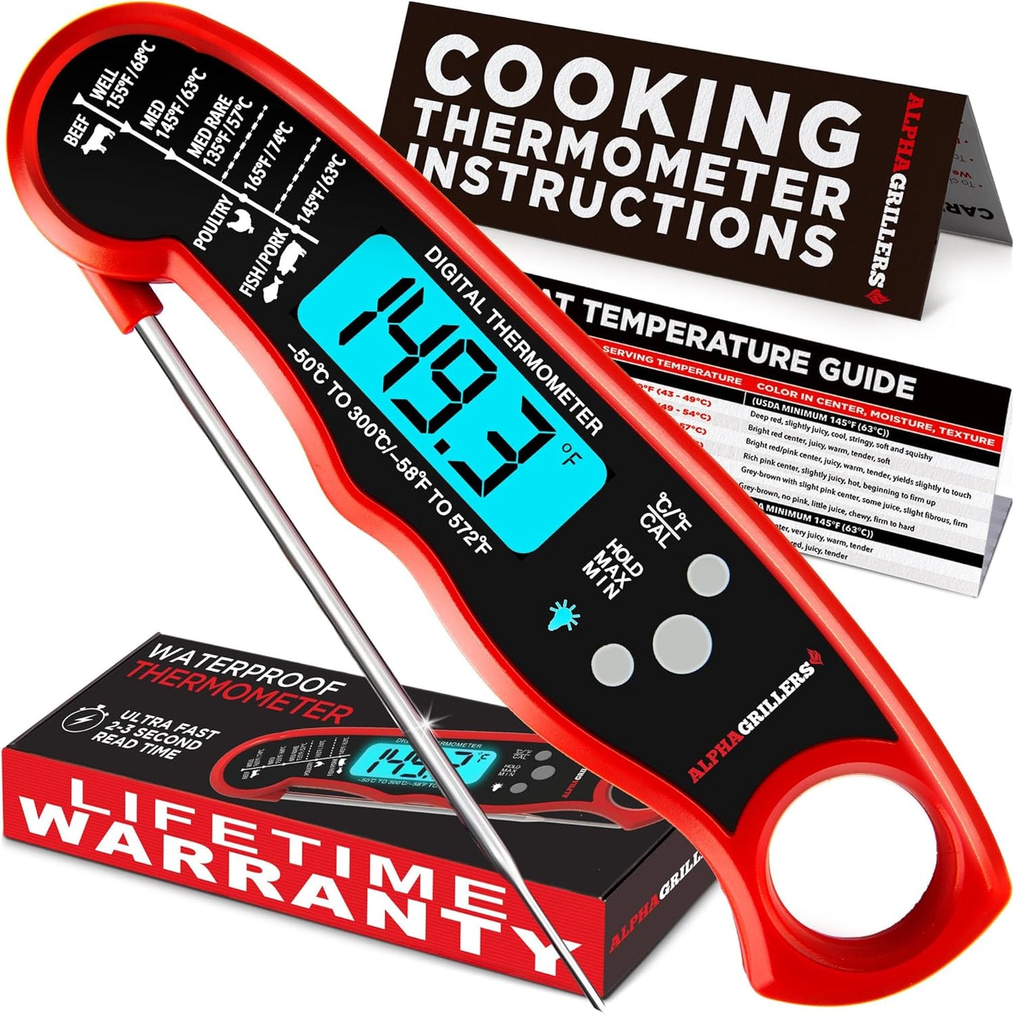Alpha Grillers Meat Thermometer Digital - Instant Read Food Thermometer for Cooking and Grilling Gifts for Men Valentines Day Gifts for Him Her Mom Dad