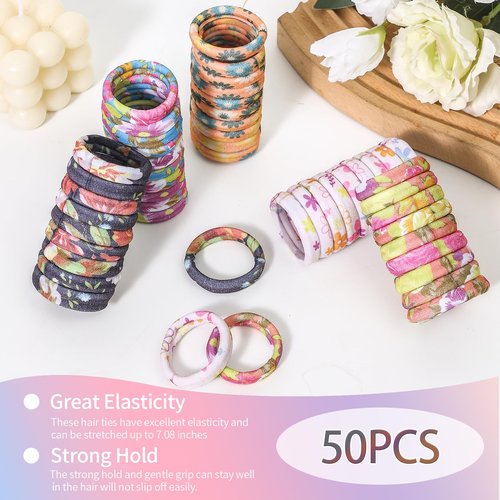 Bessrung 50 Pack Seamless Hair Ties, No Damage Elastics Hair Ties for Women Girls, Soft Stretchy Ponytail Holders for Thin Thick Hair, Snag-Free Hair Bands (Orange)