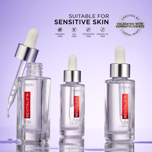 L'Oreal Paris Revitalift Hyaluronic Acid Serum - Hydrate Skin & Reduce Wrinkles | Fragrance-Free, 1 Oz