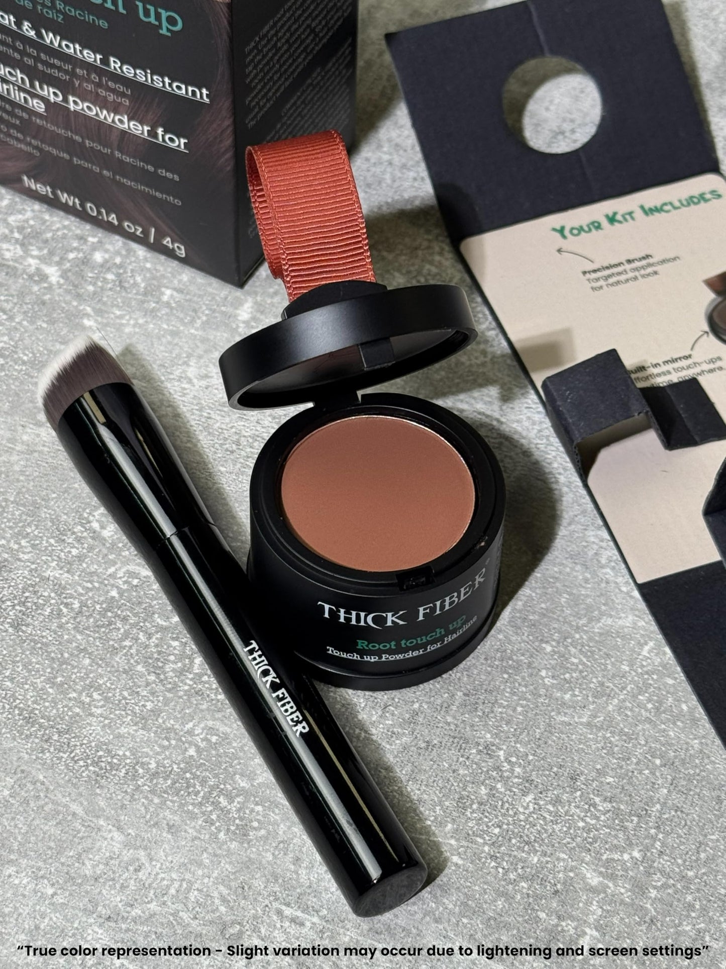 THICK FIBER Root Touch Up Powder with Brush – Covers Grey Roots, Thinning Hair & Bald Spots – Sweat & Water Resistant for Men & Women