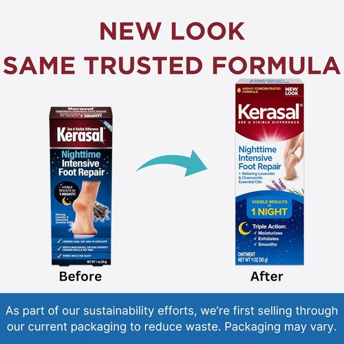 Kerasal Nighttime Intensive Foot Repair - Skin Healing Ointment for Cracked Heels & Dry Feet, 1 oz