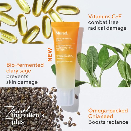 Murad Multi-Vitamin Clear Coat Sunscreen SPF 50 - Lightweight, Broad-Spectrum Protection with Vitamins C & F, Nourishing Formula - 1.7 Fl Oz