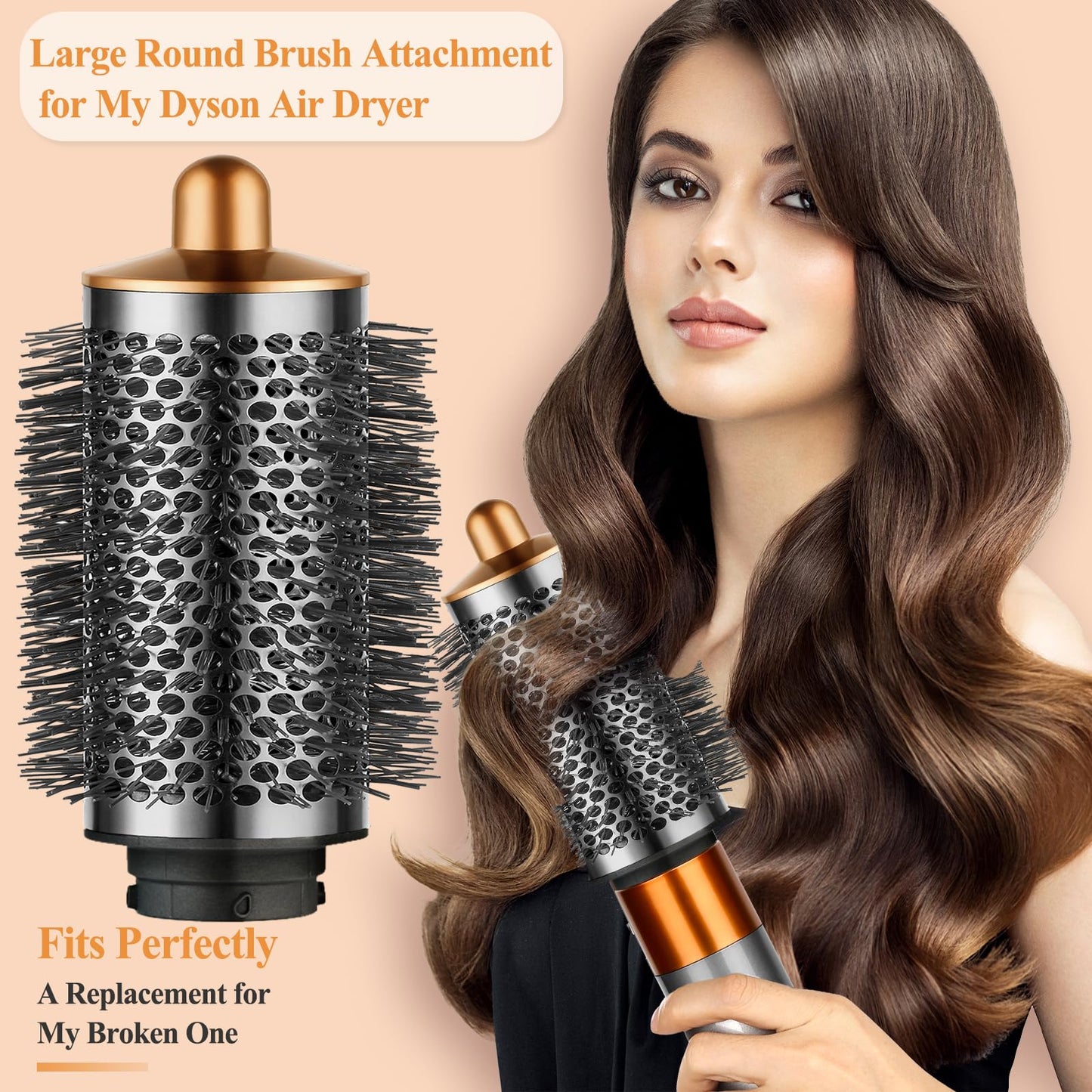 YTCHYYSK Large Round Volumizing Brush for Dyson Airwrap Attachments, Nickel/Copper, Bigger Oval Volumizer for Fluffy Styling