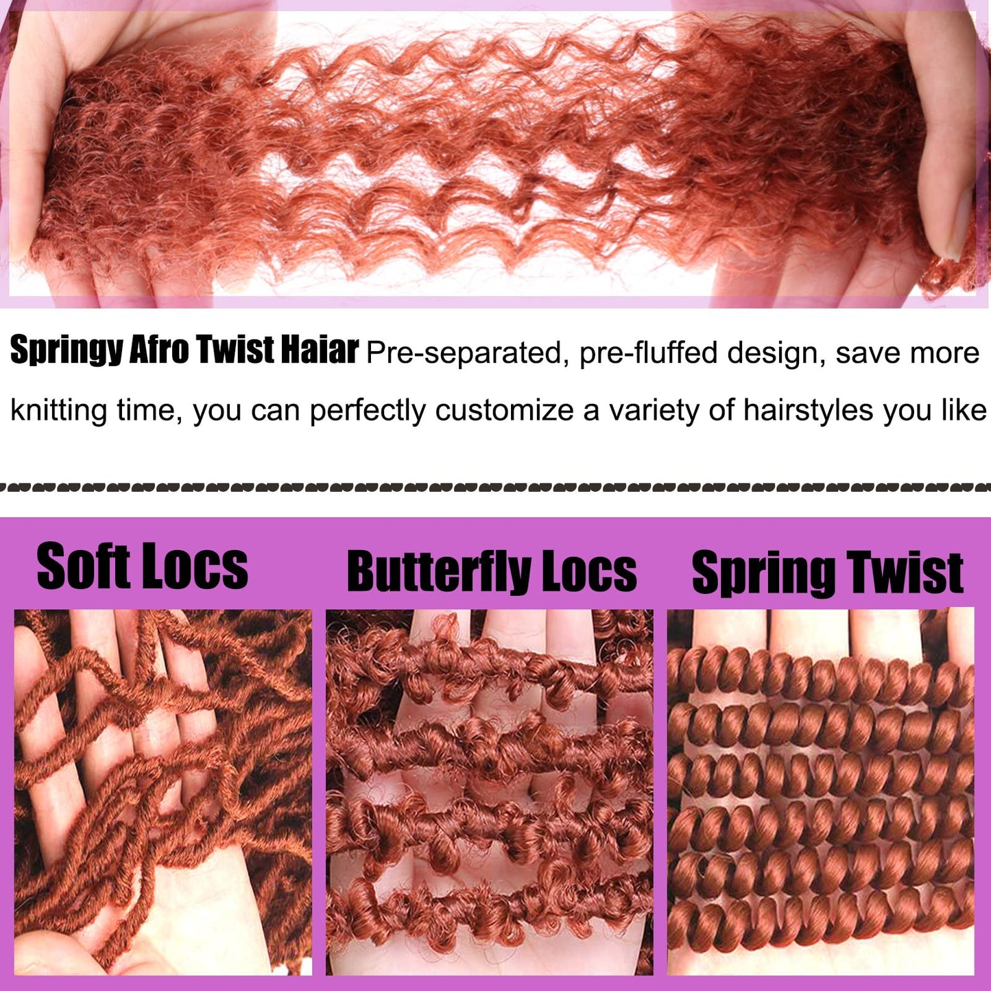 ZRQ 8 Packs Pre-Separated Springy Afro Twist Hair For Distressed Soft Locs Blond Marley Crochet Braiding Hair 16 Inch Synthetic Spring Twist Hair Extension For Women 8 Strands/Pack (613#)