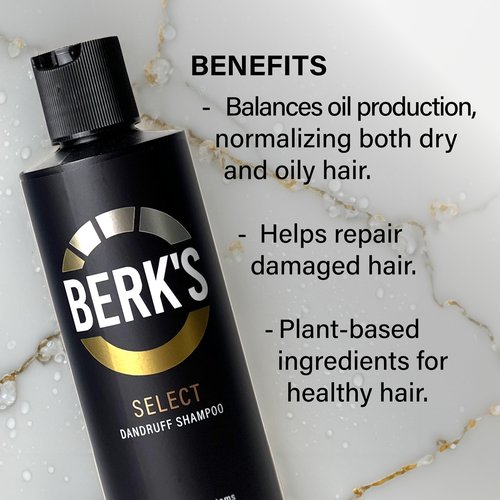 Berk's Medicated Dandruff Shampoo with 3% Salicylic Acid & 1.5% Sulfur - Select Formula - Flake & Itch Control - 8 Fl Oz