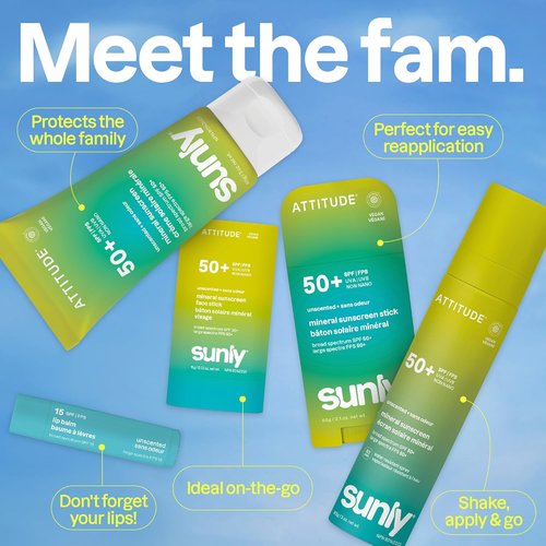 ATTITUDE Face Sunscreen Stick SPF 50 - Broad Spectrum Zinc Oxide, EWG Verified, Vegan, 0.53 oz