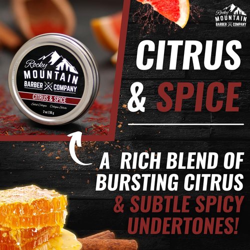 Rocky Mountain Barber Company Solid Cologne for Men - Citrus & Spice Scent | 2 Oz - Long-Lasting Formula with Coconut Oil & Shea Butter