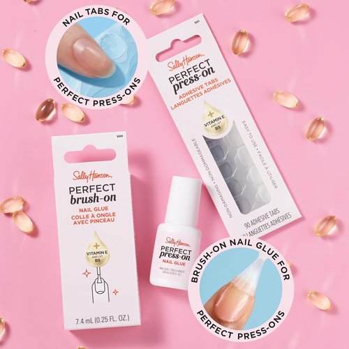 Sally Hansen Brush-On Nail Glue - Long-Lasting Hold with Precision Brush | Vitamin E & B5 Formula | Travel-Friendly