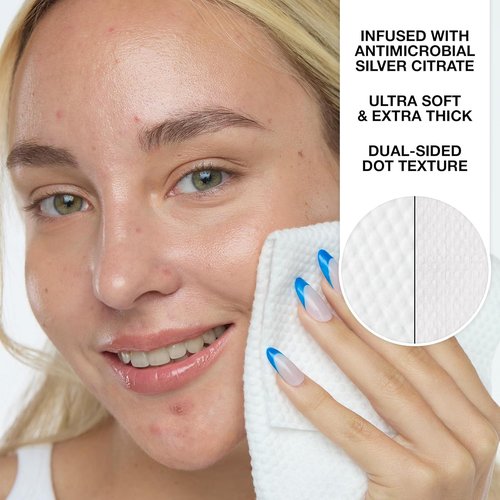 Peace Out Silver Shield Face Towels - Biodegradable, Super Absorbent, Dual-Sided, 30 Count for Sensitive Skin