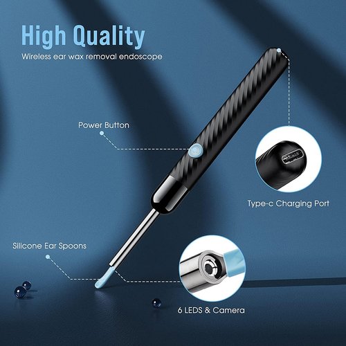 LEIPUT Ear Wax Removal Kit - 1080P Camera Ear Cleaner with 8-Piece Tool Set | Compatible with iOS & Android (Black)