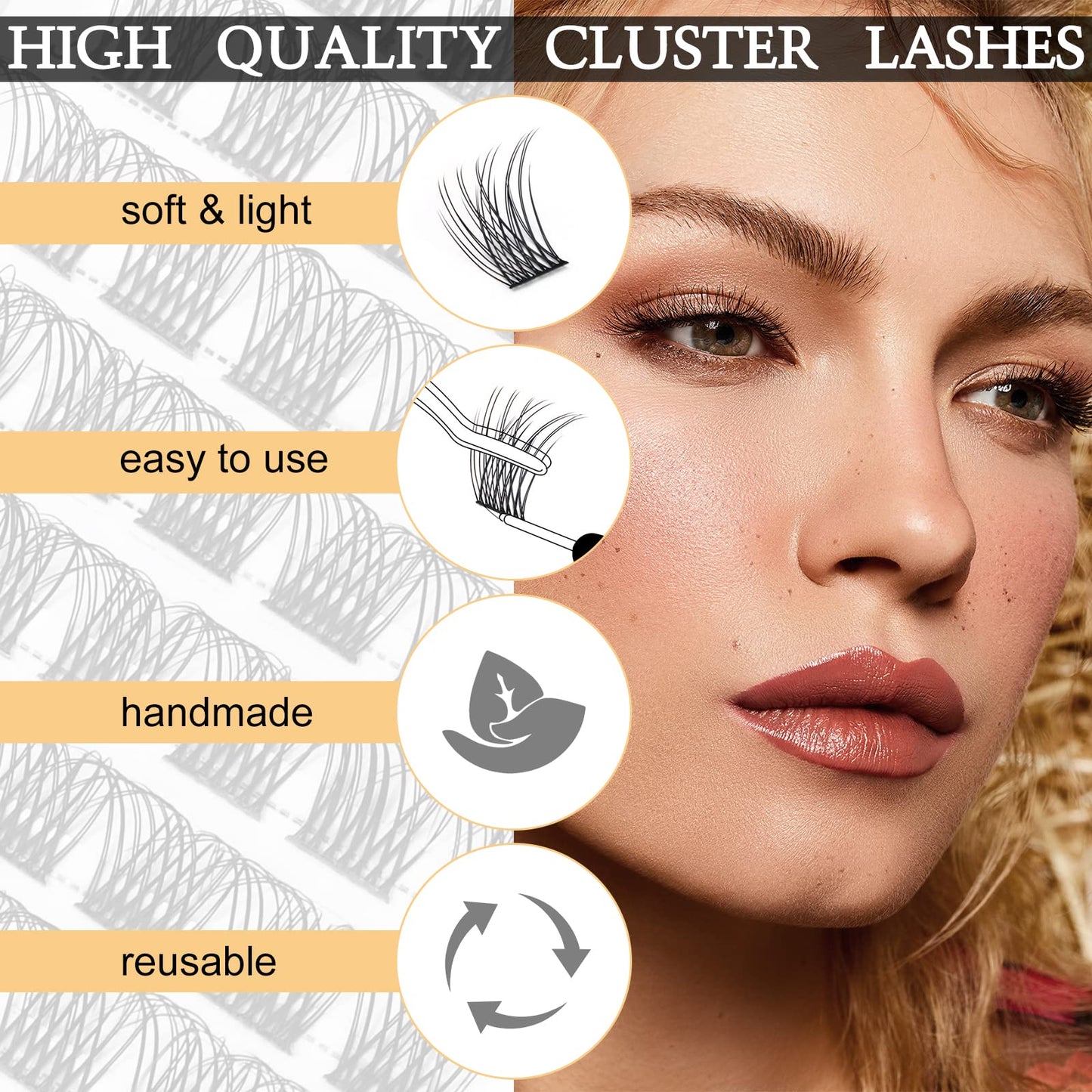 QUEWEL Cluster Lashes 144 Pcs Wide Stem Individual Lashes C/D Curl 8-16mm Length DIY Eyelash Extension False Eyelashes Natural&Mega Styles Soft for Personal Makeup Use at Home (Natural-D-MIX-144 Pcs)