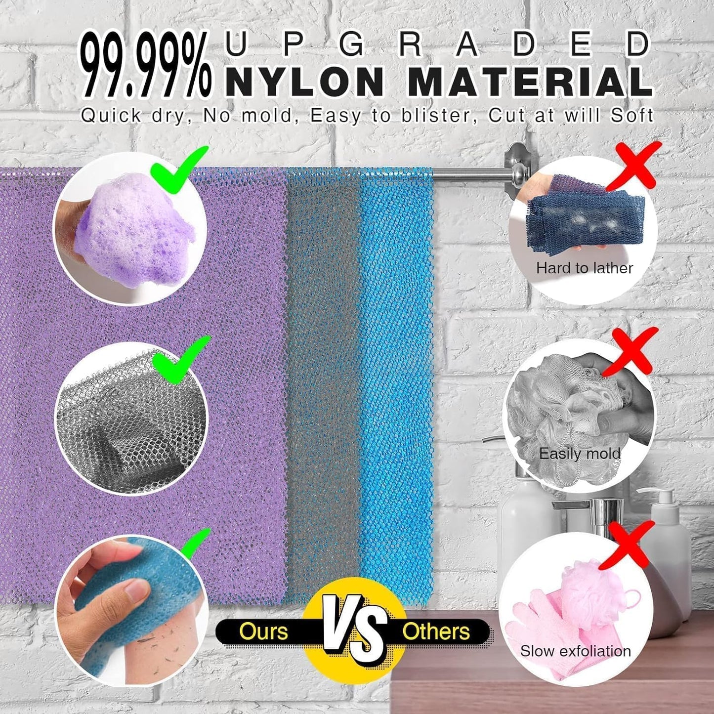 UJFQBH African Exfoliating Net - 3-Piece Bath Sponge Set for Smooth Skin | Purple, Gray, Blue