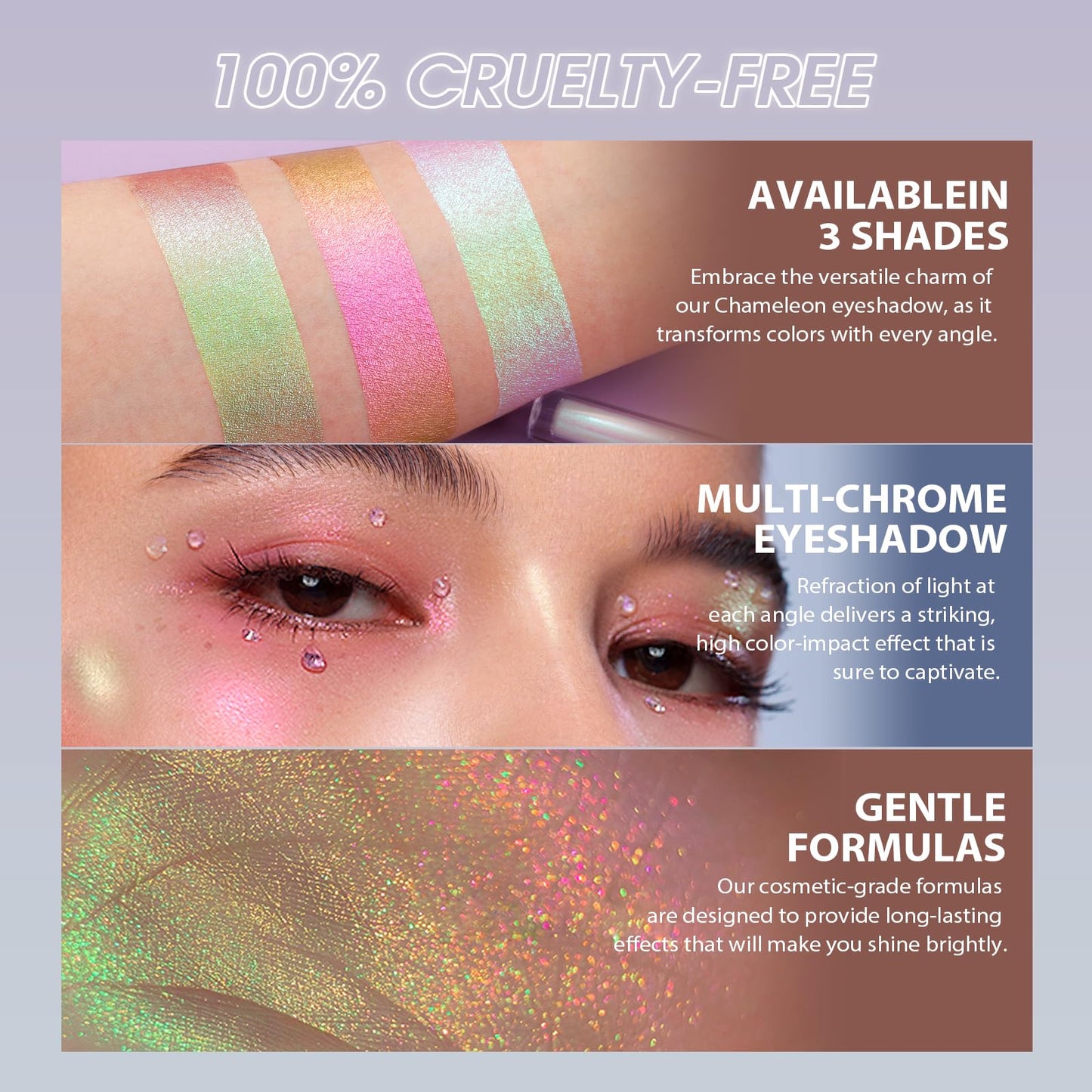 Jolilab Metallic Liquid Chameleon Eyeshadow, Multi-Dimensional Eye Looks, Long-lasting Holographic Glitter Multichrome Eyeshadows Makeup (#002+006+013)