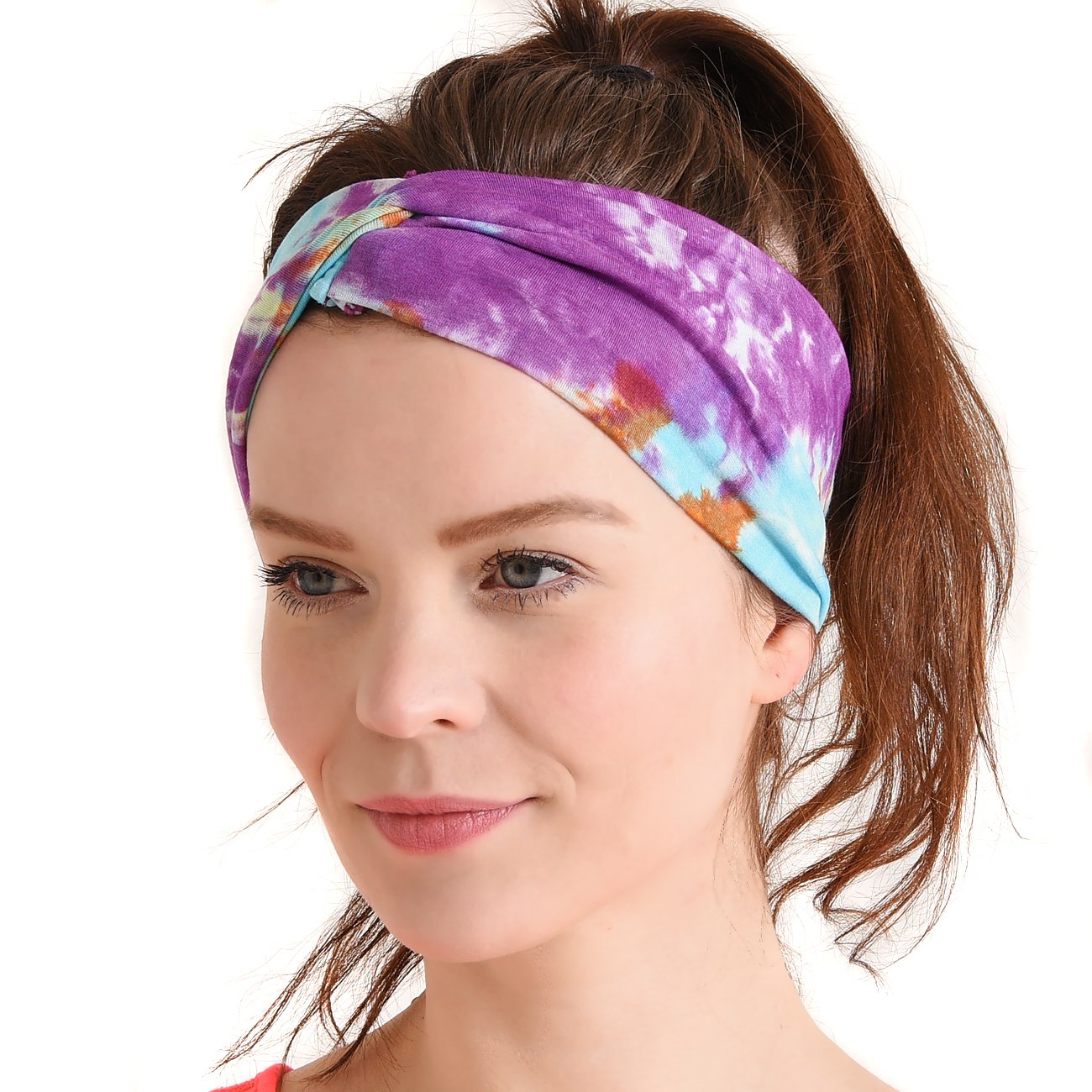 Multiuse Headband Hair Wrap for Women & Men, Casual Headwear & Wide Gym Wrap Headband Tie-Dye E