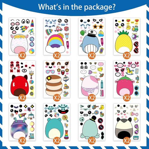24 Sheets Cute Anime Make a Face Stickers,Birthday Supplies,Birthday Party Favor Supplies Craft