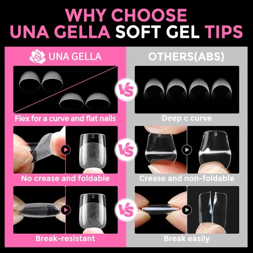 UNA GELLA Extra Short Square Nail Tips XS 216pcs Pre-Shape Extra Short Square Press on Nails Gel Tips Full Cover Acrylic Nails False Nails for DIY Salon 12 Sizes
