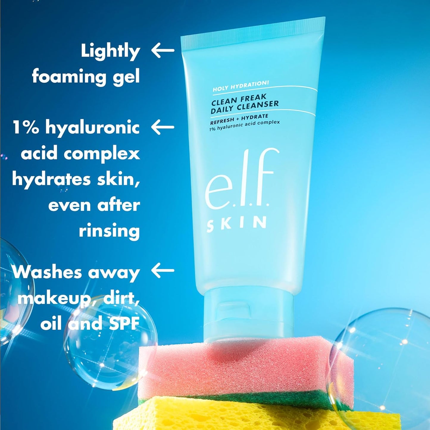 e.l.f. SKIN Daily Cleanser - Gentle Hydrating Face Cleanser with Hyaluronic Acid | Mini 1 fl oz