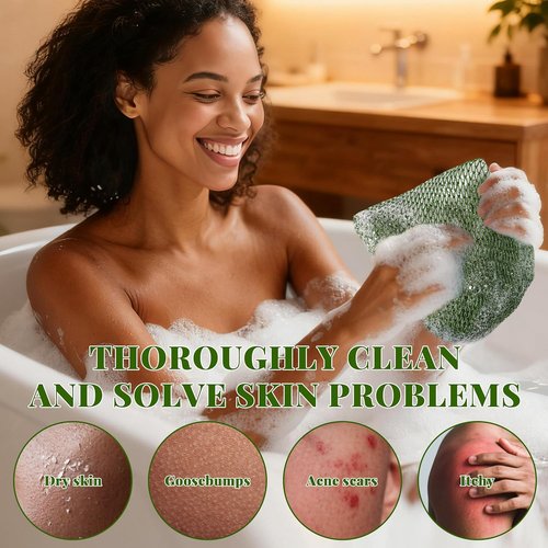 African Net Sponge | Authentic Exfoliating Bath Scrubber Set - 3 Pieces for All Skin Types (Dark Green, Light Green, Purple)