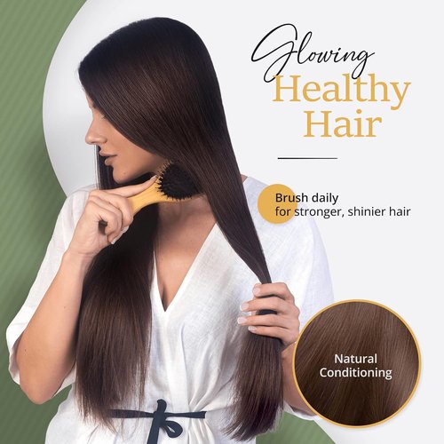 Premium Boar Bristle Hair Brush - Restore Shine & Health for Thick, Long, Curly Hair | Includes Comb, Travel Bag & Spa Headband