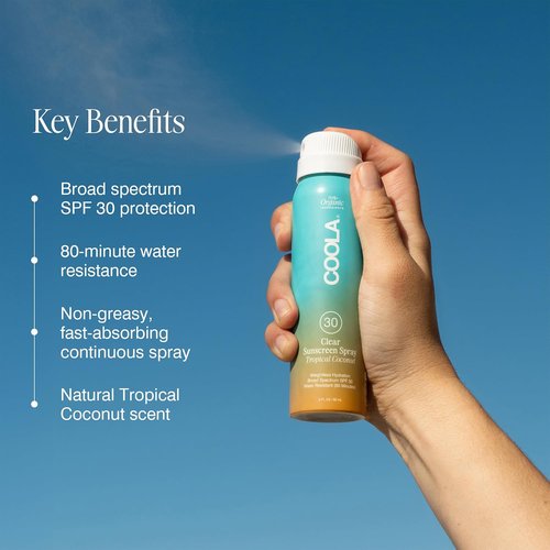 COOLA Organic Sunscreen SPF 30 - Vegan & Gluten-Free Sunblock Spray for Daily Skin Protection | Tropical Coconut Scent