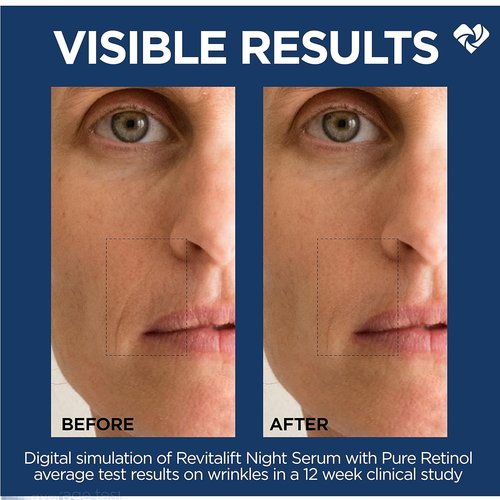 L'Oreal Paris Revitalift Night Serum - 0.3% Pure Retinol to Reduce Deep Wrinkles | Fragrance-Free, 1 oz + Moisturizer Sample