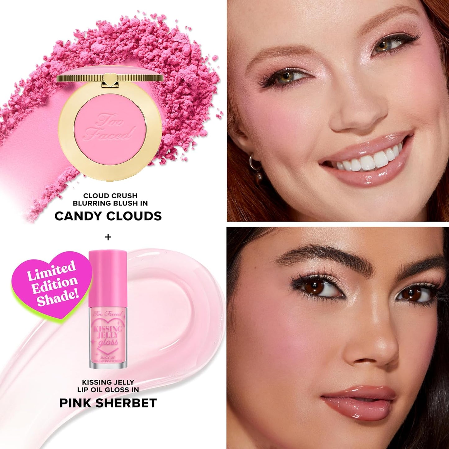 Too Faced Dream A Little Dream Blush & Lip Gloss Set - Cloud Crush Blush + Kissing Jelly Lip Oil, Sheer Coverage Gift Set