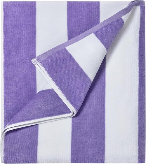 LULUHOME Large Oversized Beach Towel - Soft Cotton Striped Pool Towel, 36 x 70 Inch, Purple