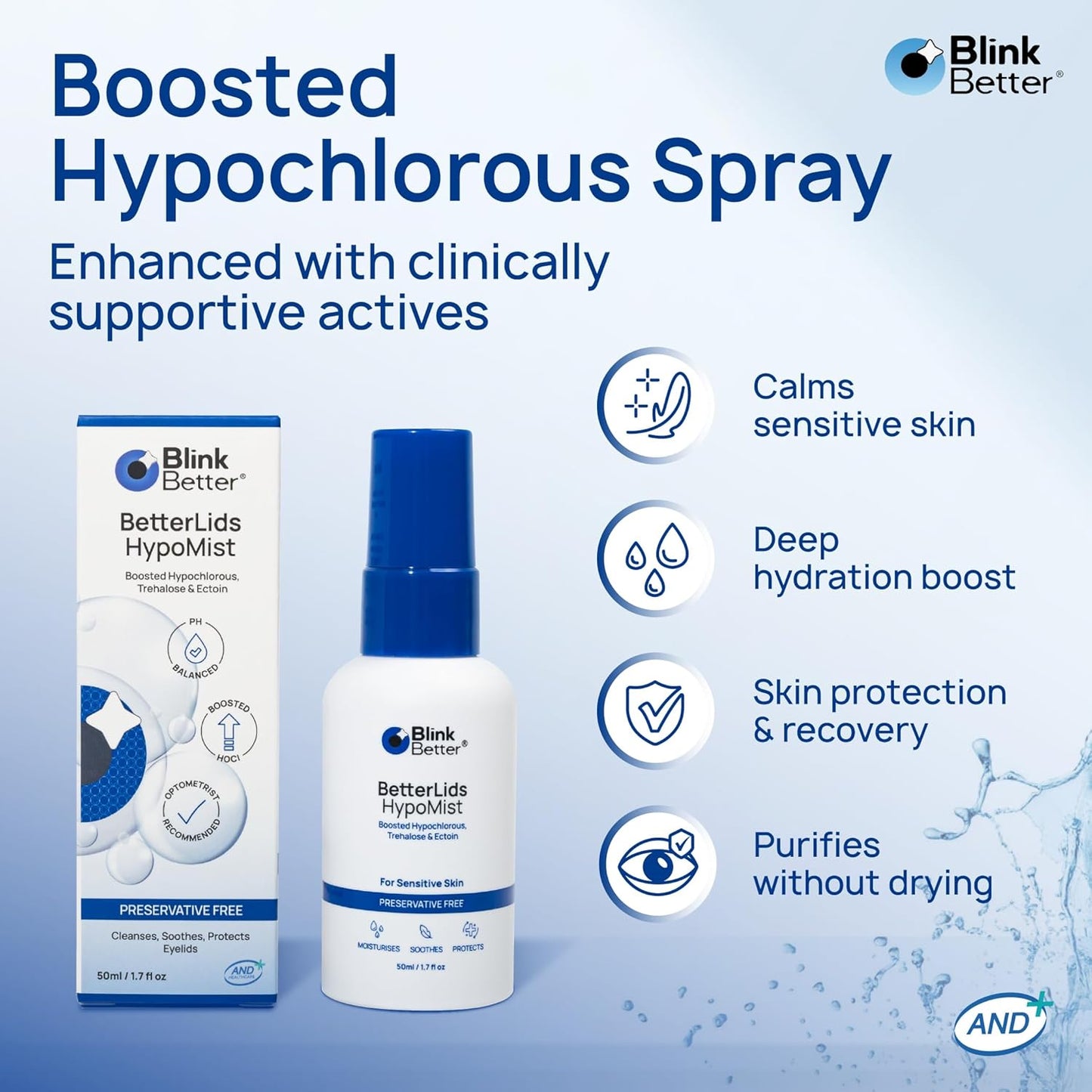 BlinkBetter BetterLids Hypochlorous Acid Eyelid Spray - Gentle Non-Sting Cleanser for Dry, Itchy Lids | 50 ml