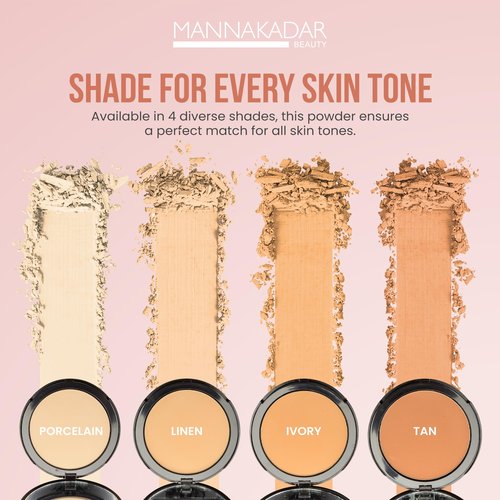 Manna Kadar Beauty Compact Dual Pressed Powder, C3 Linen Shade for Medium Skin Tone, Medium to Full Coverage Oil Absorbing Foundation and Setting Face Powder, Long-Lasting Flawless Matte Finish
