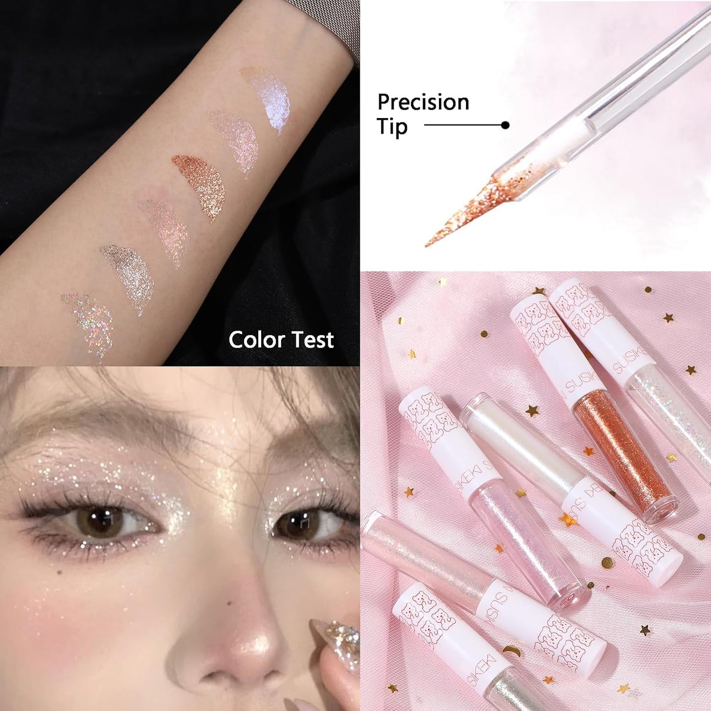 Skiennix Liquid Glitter Eyeshadow Eyeliner - Long Lasting, Quick Drying Shimmer Makeup Set | 6 Pcs for Valentine's Day