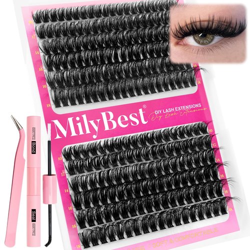 MilyBest Lash Clusters Kit Wispy Eyelash Clusters Lashes 60D 80D Natural DIY Lash Extension Kit 10-18mm Cluster Eyelash Extensions D Curl Individual Lashes Clusters Kit (with Lash Glue, Tweezer)
